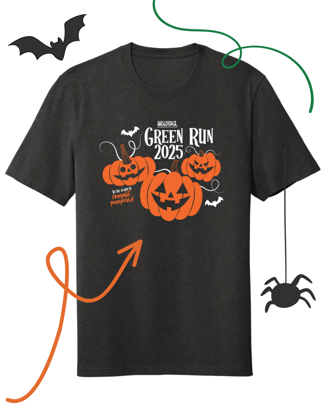 2025 Green Run t-shirt design preview featuring the name of the run with spooky jack-o-lanterns and bars.